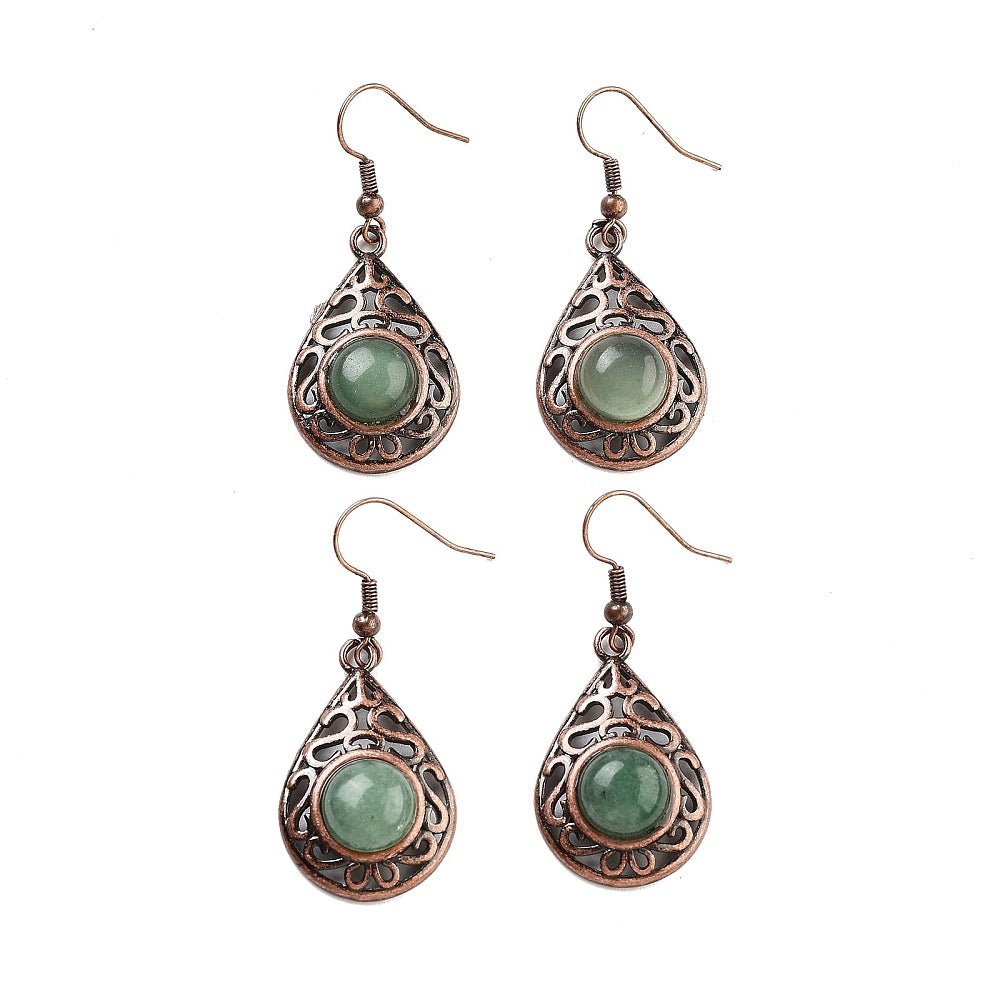 Orecchini pendenti a goccia con pietra Avventurina verde - Clorophilla Shop