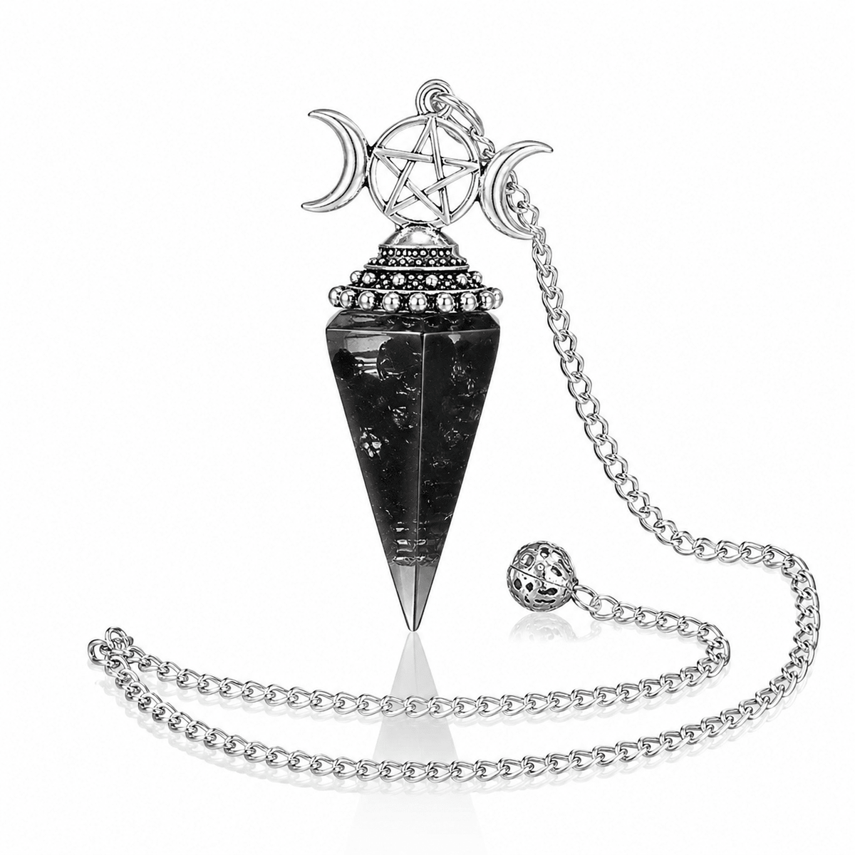 Pendolo Orgonite con Ossidiana Naturale Tripla Luna e Pentacolo - Clorophilla Shop