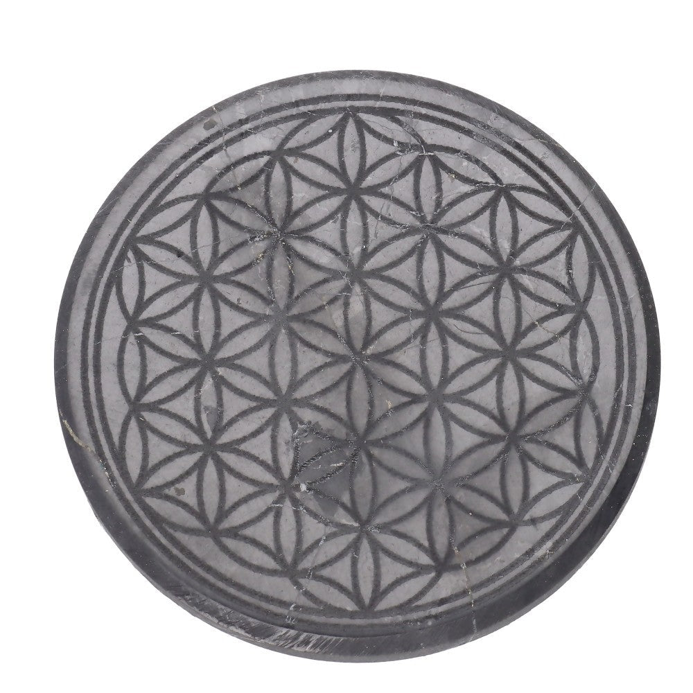 Piatto in Shungite con fiore della vita - energia e purificazione - Clorophilla Shop