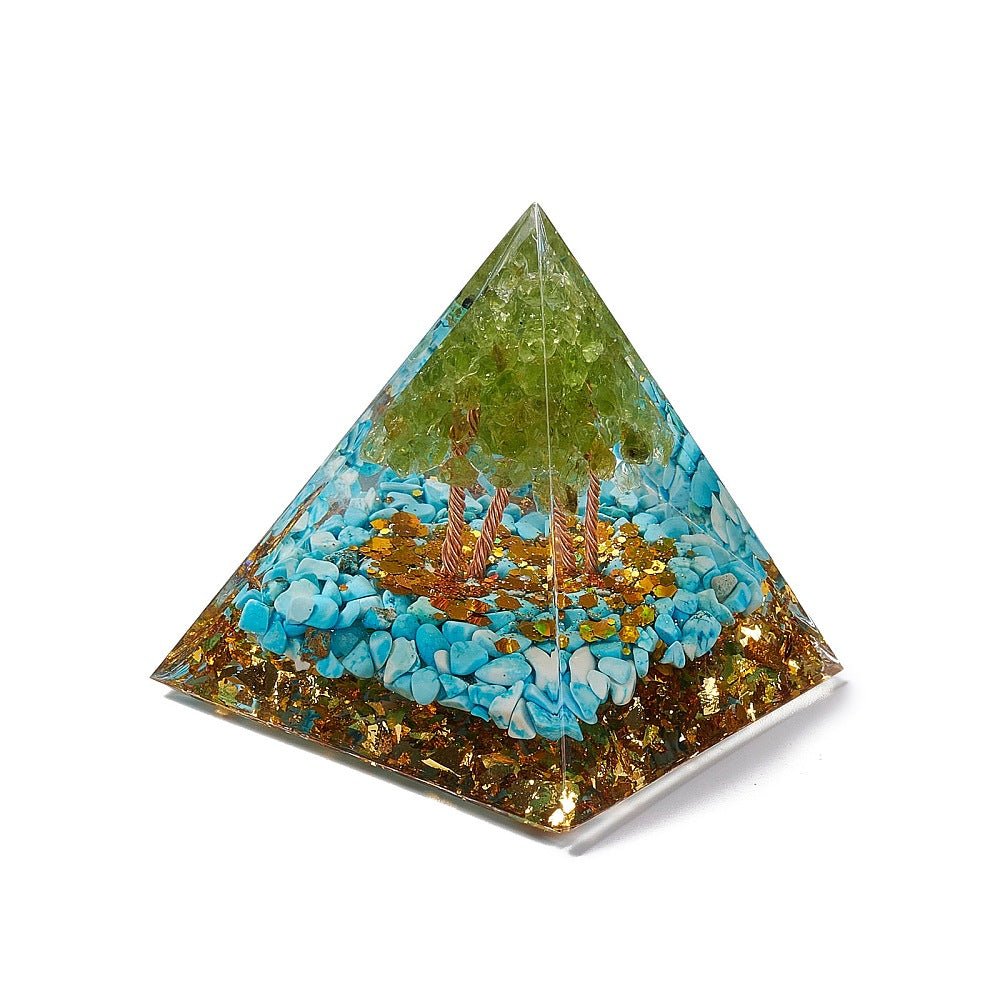 Piramide orgonica con lamina oro - Turchese sintetico - Clorophilla Shop