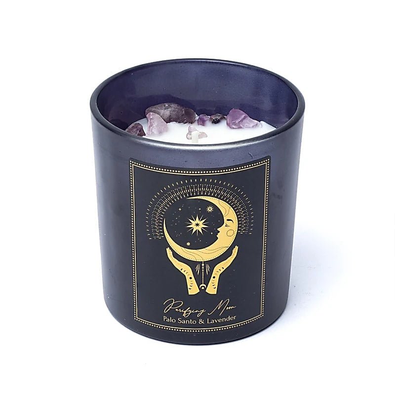 Purifying Moon Candela con pietre di Ametista - Palo santo e Lavanda - Clorophilla Shop