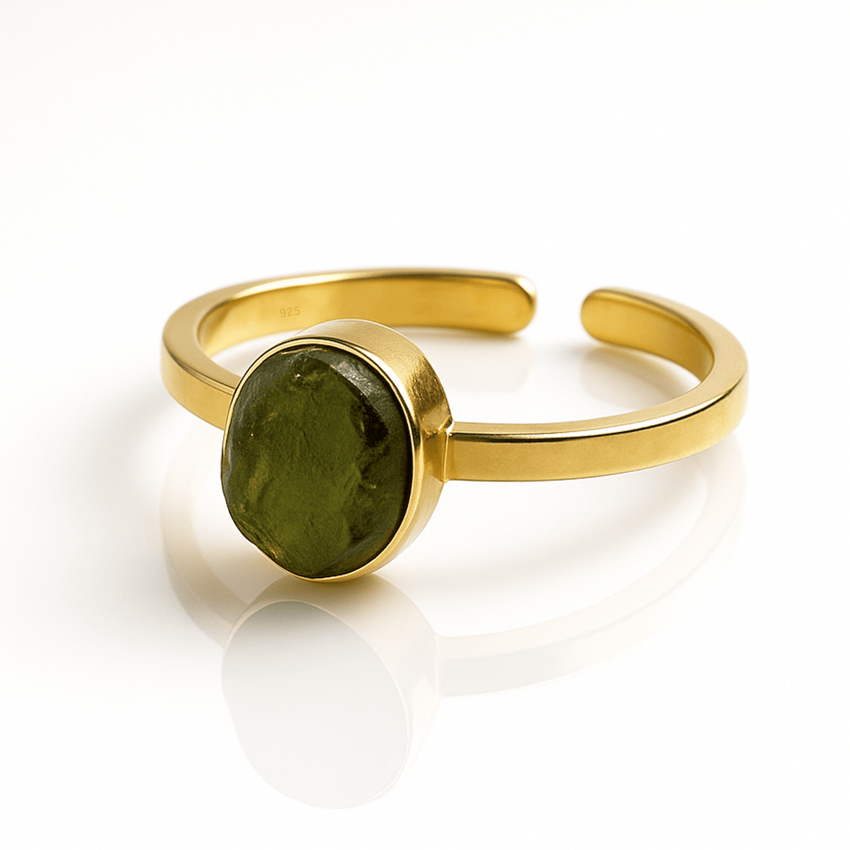 Samsara - Anello Moldavite in argento 925 naturale con garanzia, regolabile - Clorophilla Shop