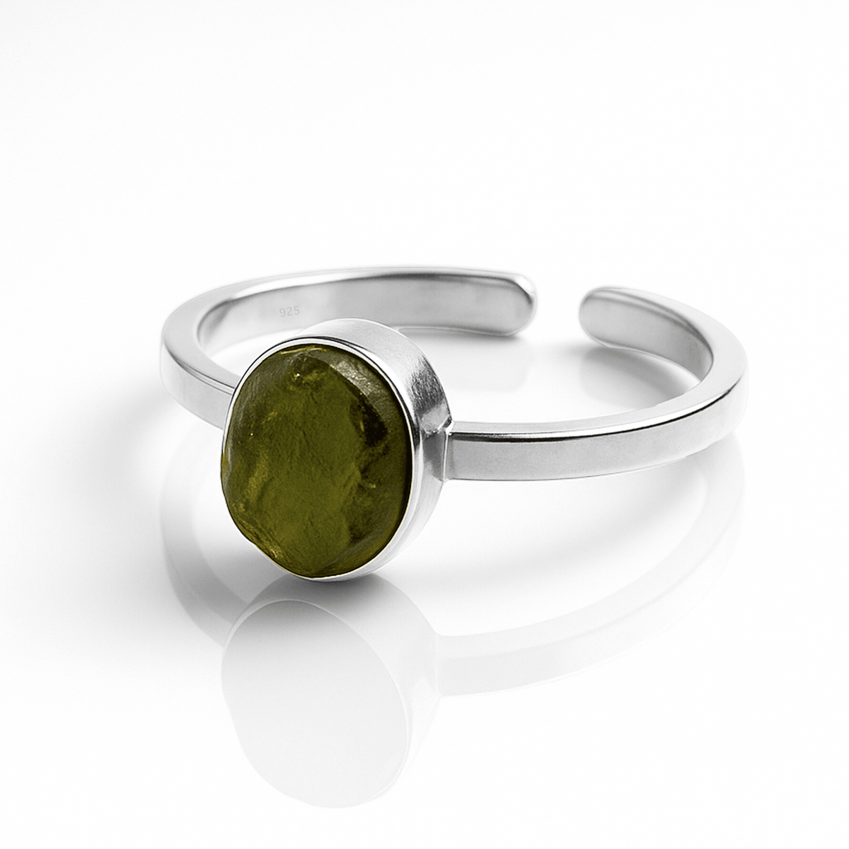 Samsara - Anello Moldavite in argento 925 naturale con garanzia, regolabile - Clorophilla Shop