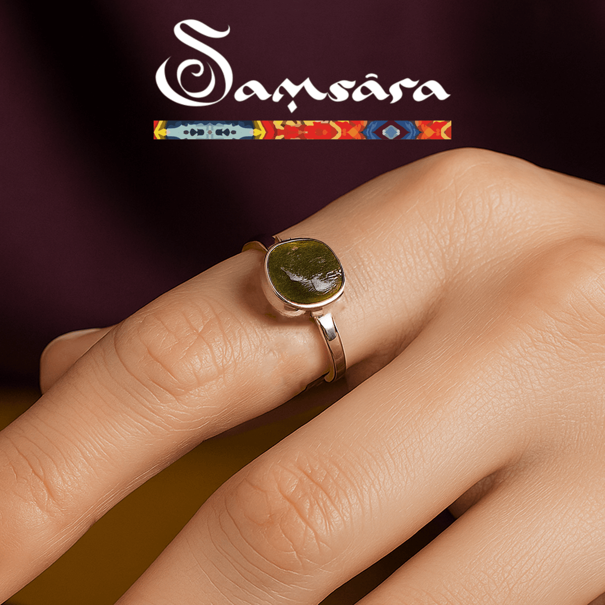 Samsara - Anello Moldavite in argento 925 naturale con garanzia, regolabile - Clorophilla Shop