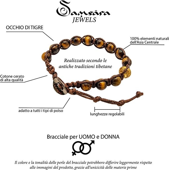 SAMSARA BRACCIALE TIBETANO IN OCCHIO DI TIGRE - Forza, coraggio e determinazione - Clorophilla Shop