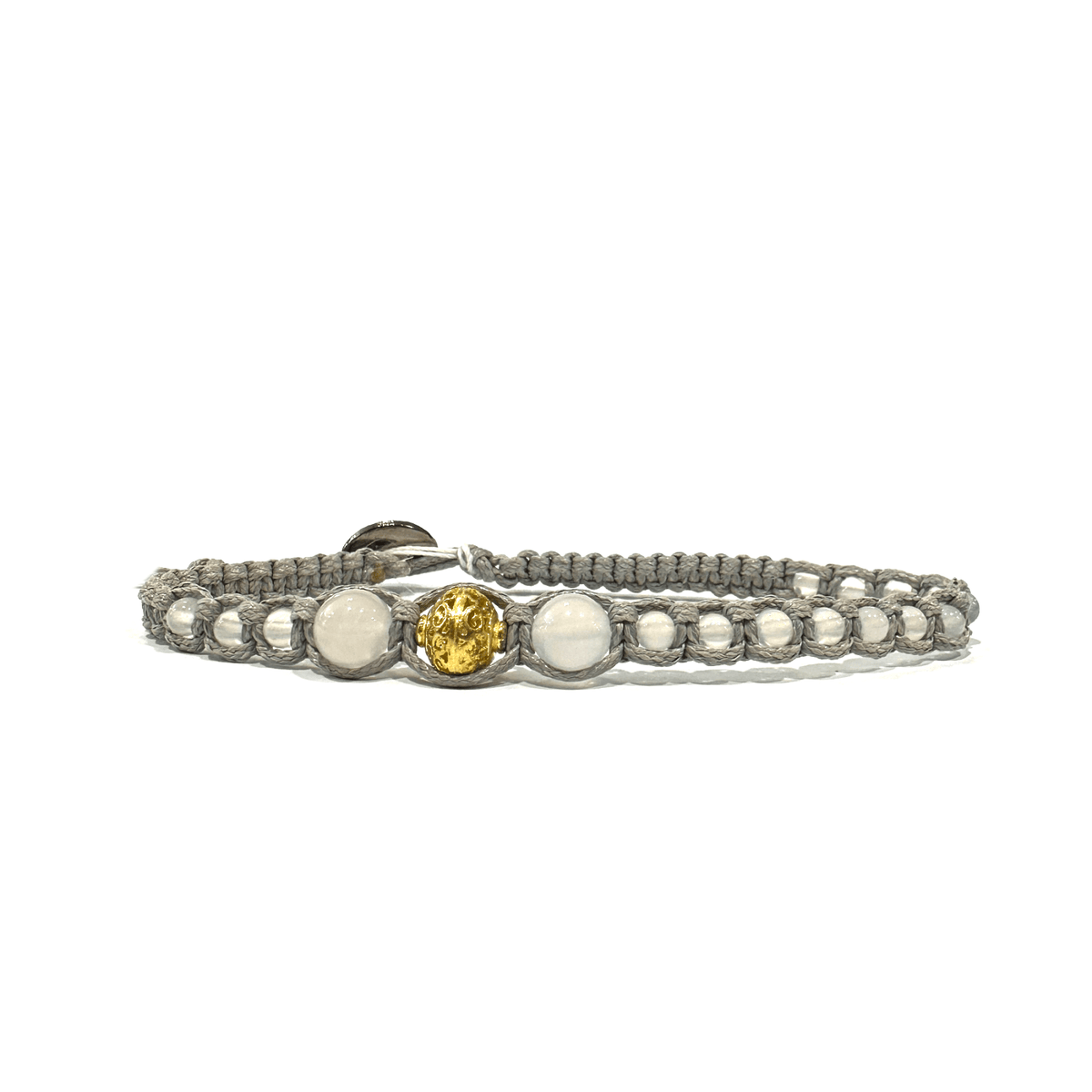 Samsara Cavigliera tibetana Shamballa con pietre - AGATA BIANCA FUME' FILO GRIGIO - Clorophilla Shop