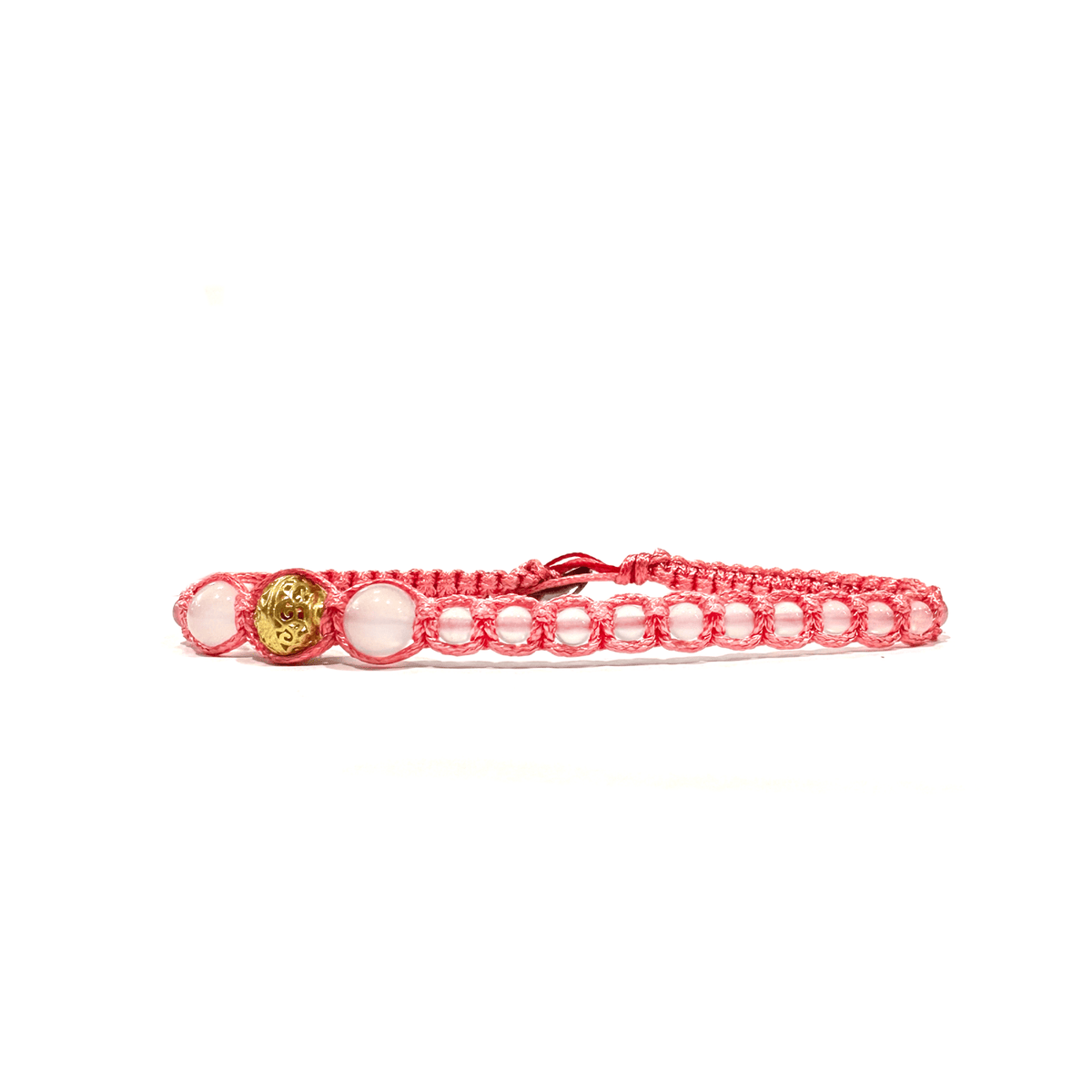 Samsara Cavigliera tibetana Shamballa con pietre - AGATA BIANCA FUME' FILO ROSA - Clorophilla Shop