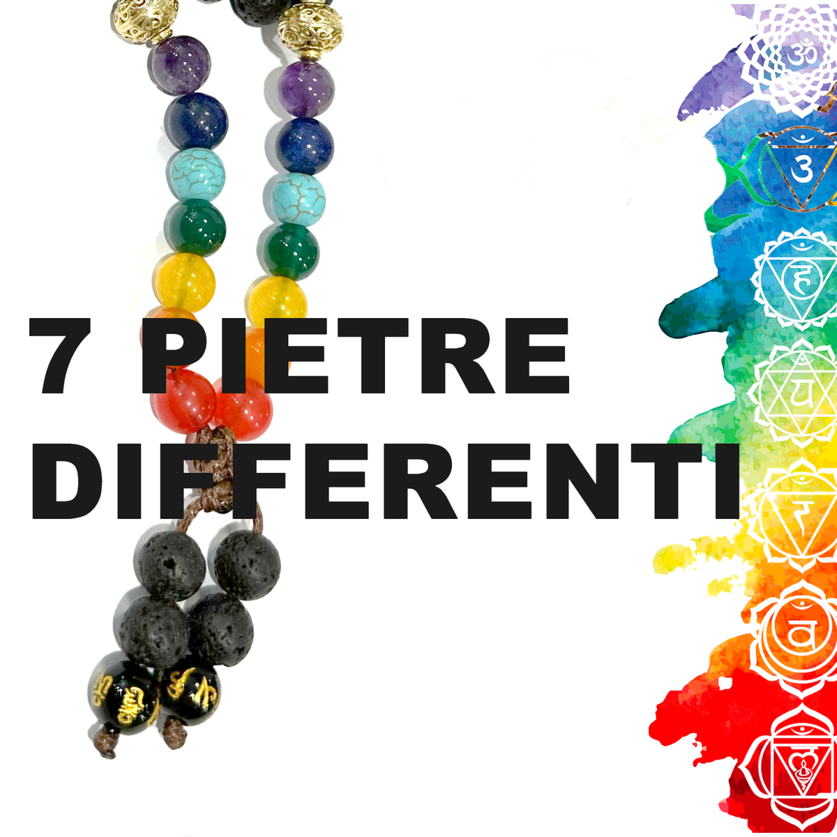 Samsara collana tibetana 7 CHAKRA con 7 pietre e Lava Nera - Mala 108 grani - Rosario Buddista Religioso - Clorophilla Shop