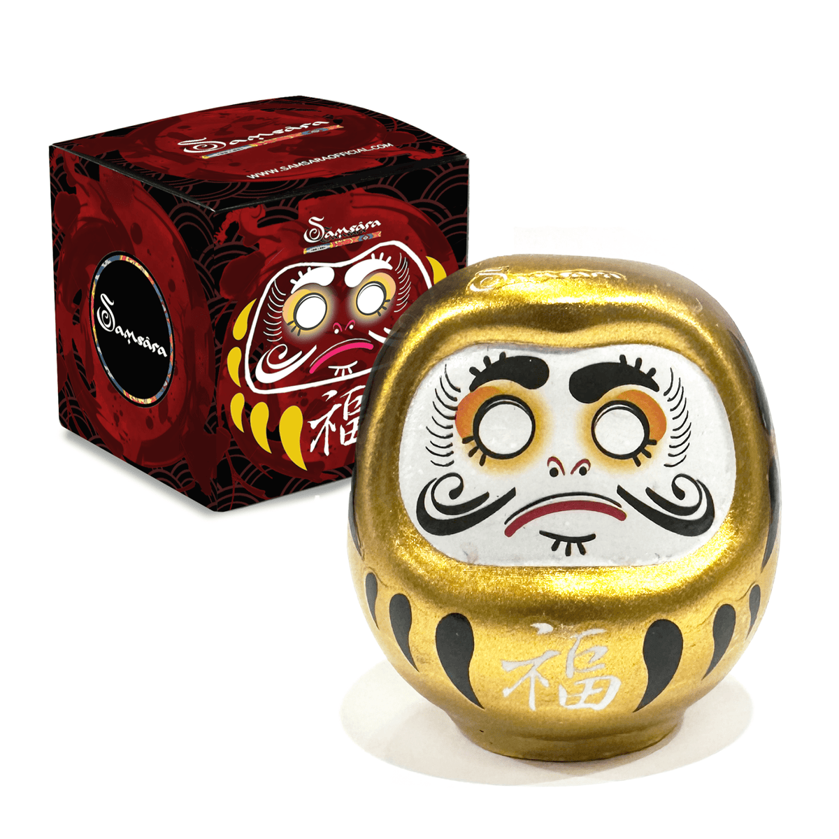 SAMSARA - DARUMA Bambolina Amuleto Portafortuna Giapponese Originale in Porcellana - ORO - Clorophilla Shop