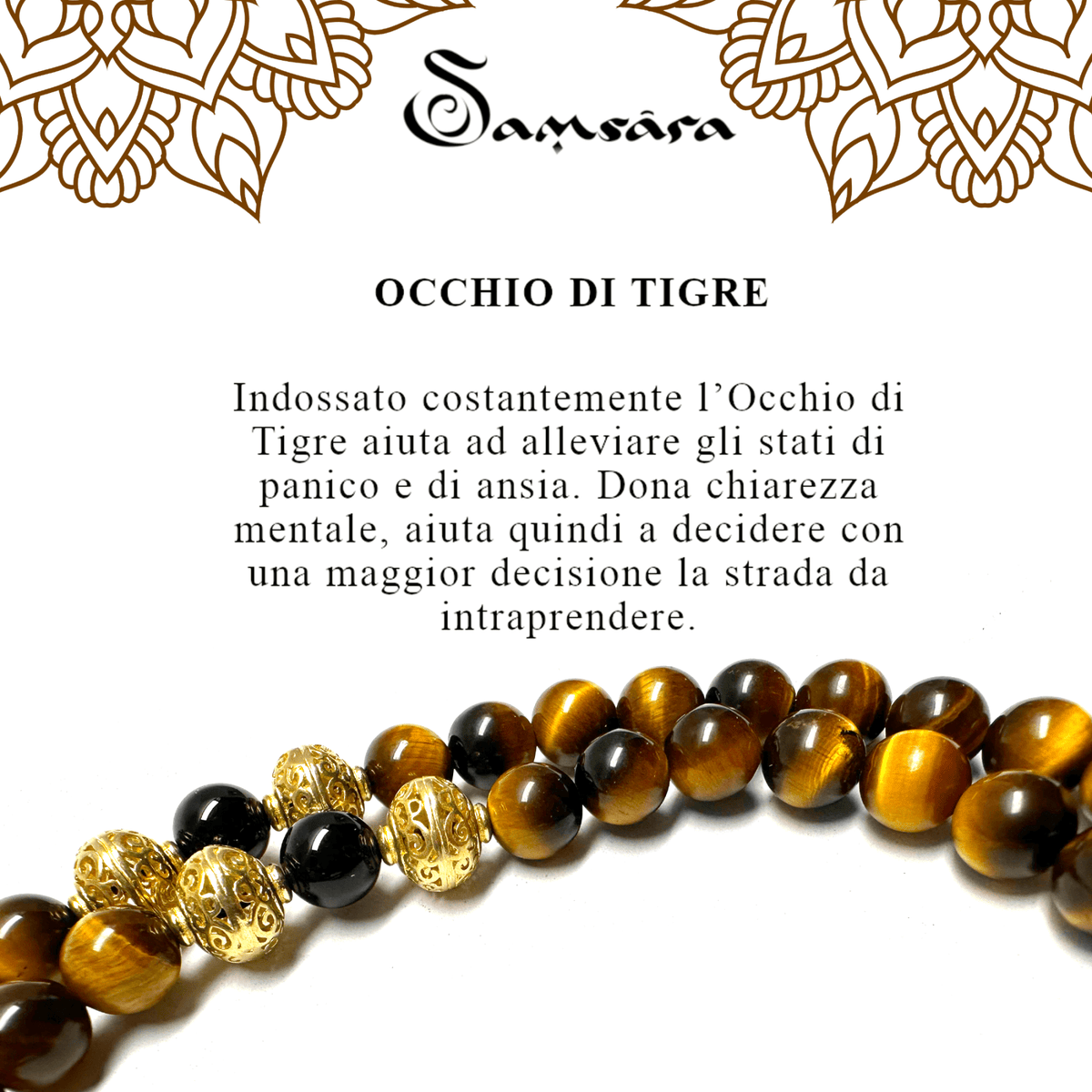 SAMSARA MALA IN OCCHIO DI TIGRE E ONICE NERO - Protezione, sicurezza e forza interiore - Clorophilla Shop