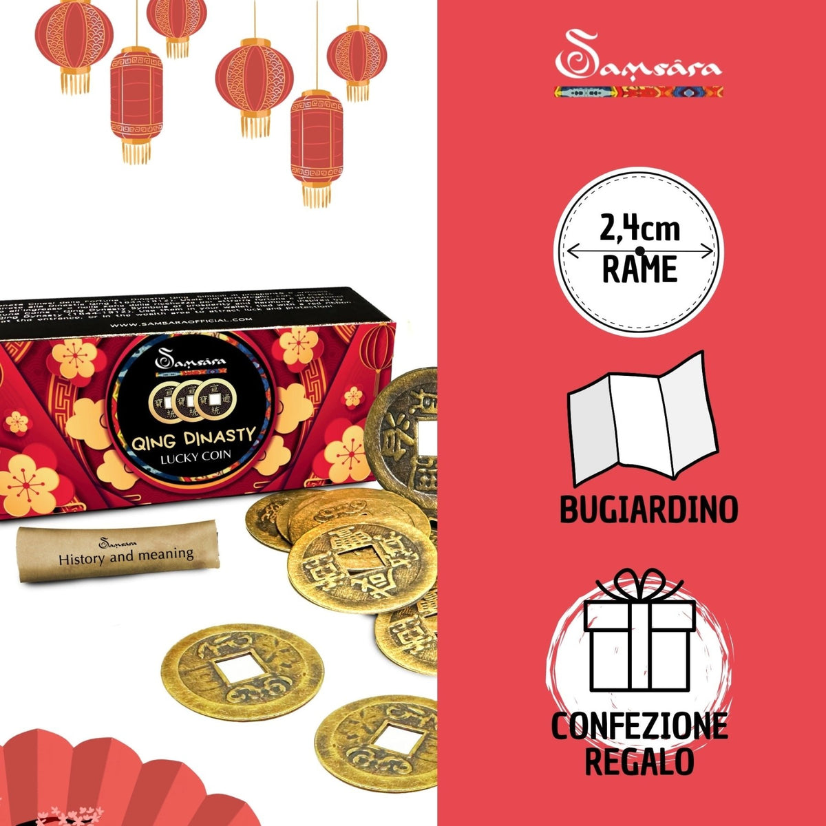 Samsara Monete Cinesi della Fortuna Dinastia Qing - 10 Monete con confezione regalo e informativa - Clorophilla Shop