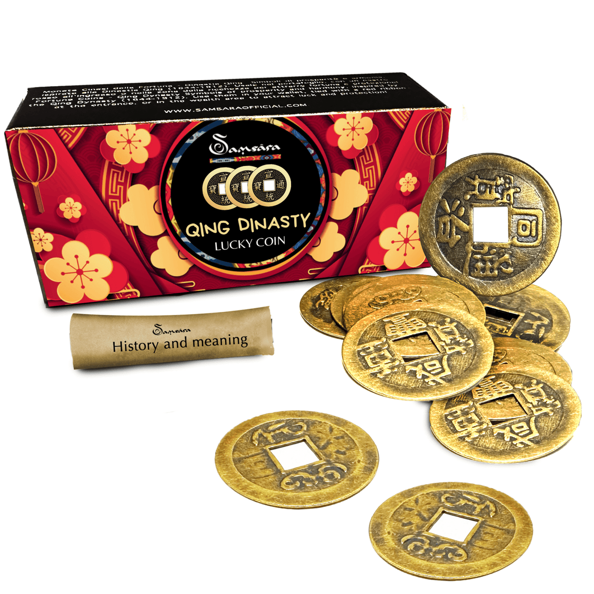 Samsara Monete Cinesi della Fortuna Dinastia Qing - 10 Monete con confezione regalo e informativa - Clorophilla Shop