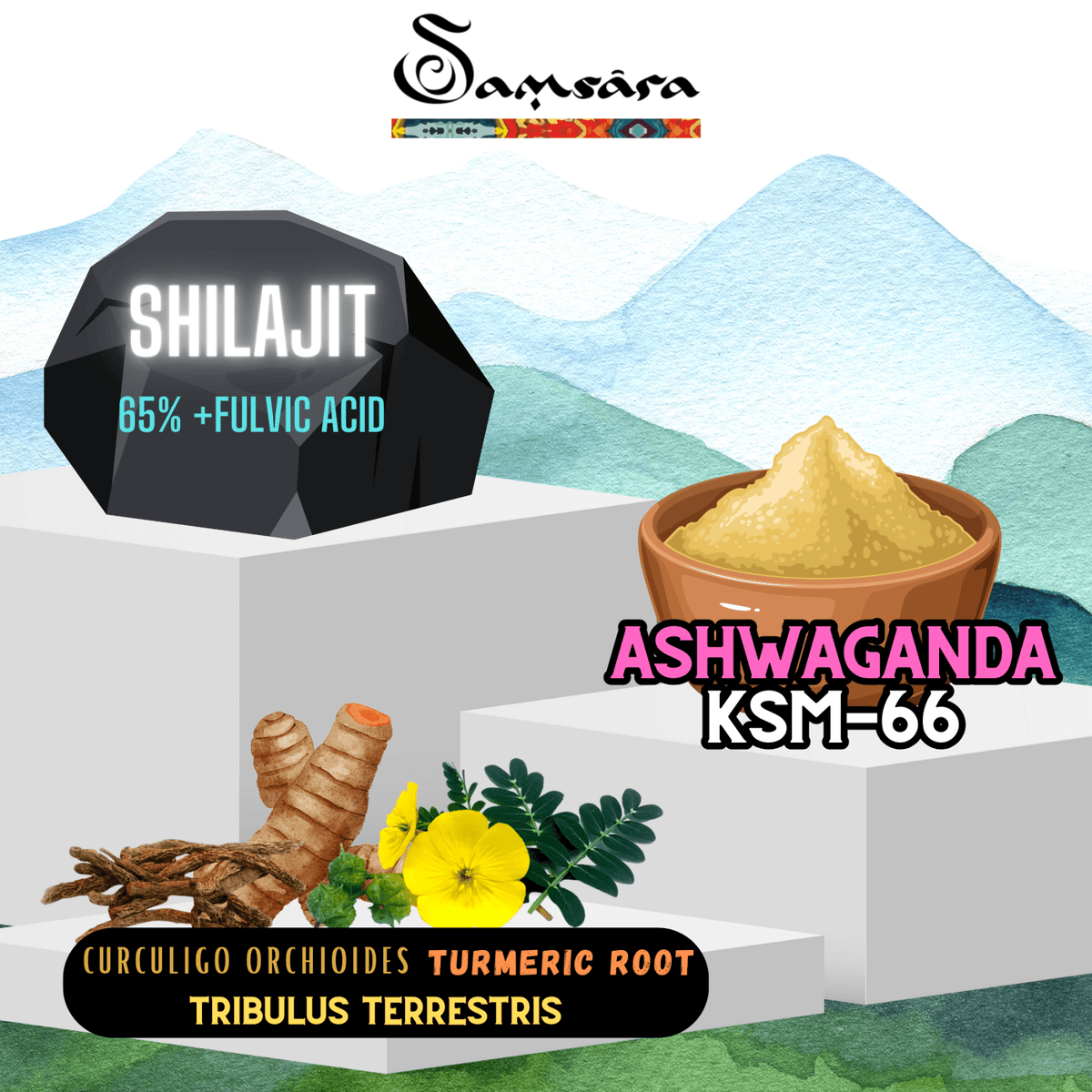 Samsara Shilajit TESTOSTERONE PLUS | Ashwagandha ksm-66 | Estratto di Tribulus Terrestris | +30% Testosterone