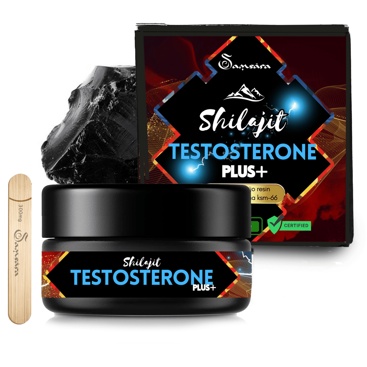 Samsara Shilajit TESTOSTERONE PLUS | Ashwagandha ksm-66 | Estratto di Tribulus Terrestris | +30% Testosterone
