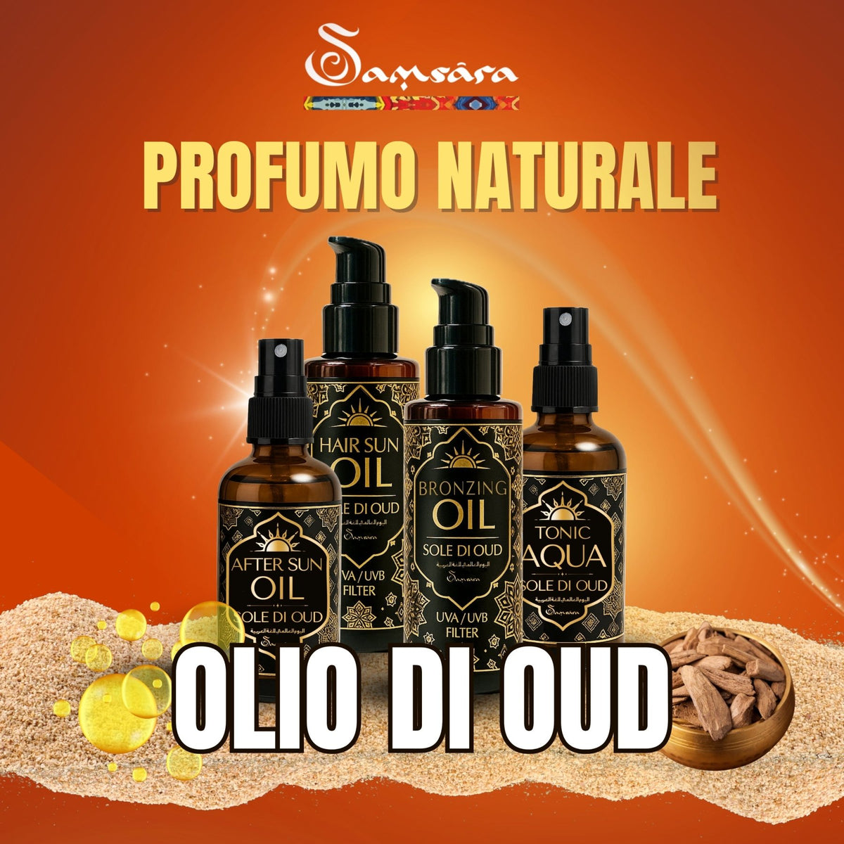 SAMSARA Sole di Oud - AQUA TONIC profuma, nutre e rinfresca | profumo arabo - 100ml - Clorophilla Shop
