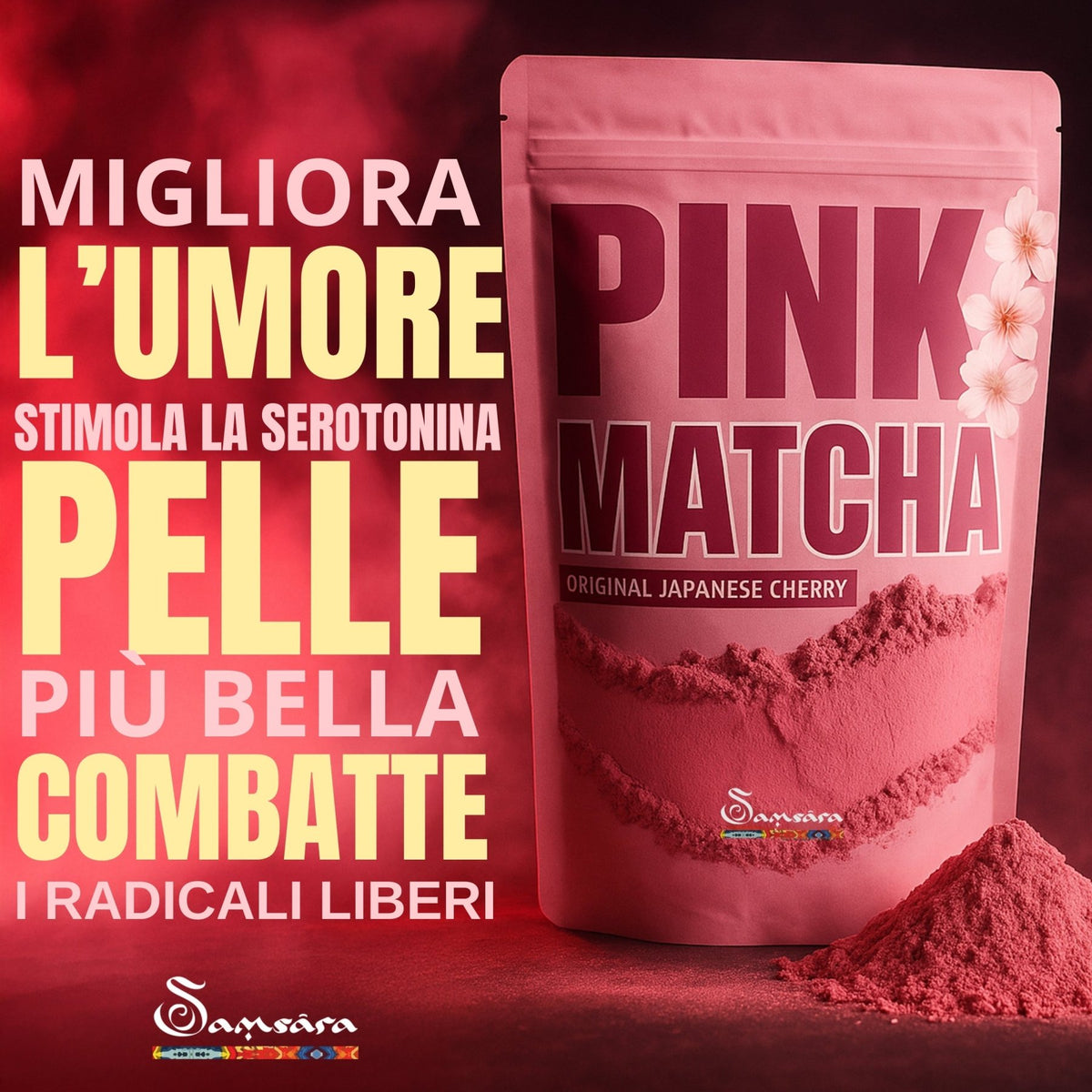 SAMSARA Tè Matcha ROSA -  Cherry powder 100% Bio | Migliora la pelle e l'Umore - MADE IN JAPAN 30g - Clorophilla Shop