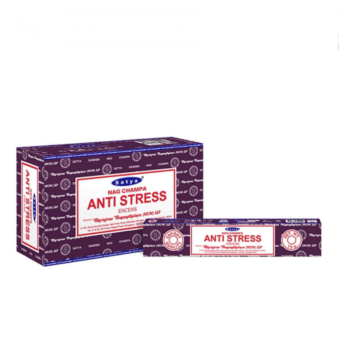 Satya ANTI STRESS Incenso in Bastoncini Naturale 100% - Stick 15g - Clorophilla Shop