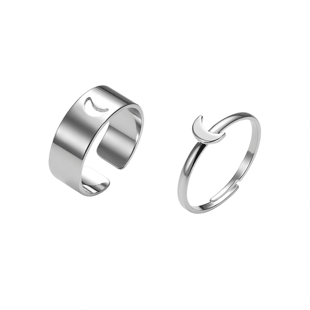 SET ANELLI LUNA IN LEGA FINITURA PLATINO - Regolabile - Clorophilla Shop