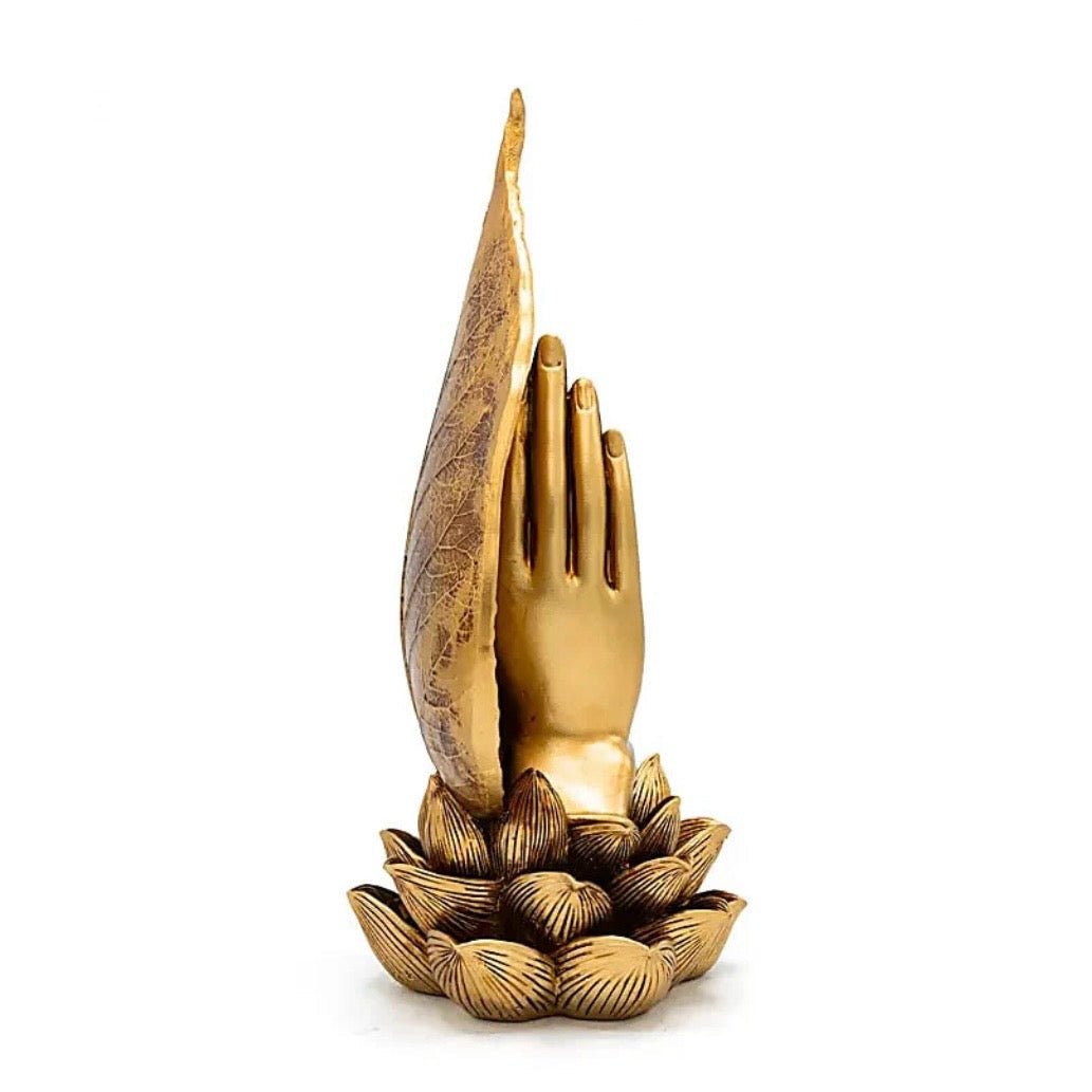 STATUA MANI IN PREGHIERA - Foglia di Bodhi e loto - Clorophilla Shop