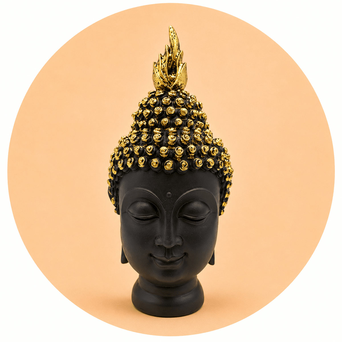 STATUA TESTA DI BUDDHA IN RESINA - Nero e oro - Clorophilla Shop