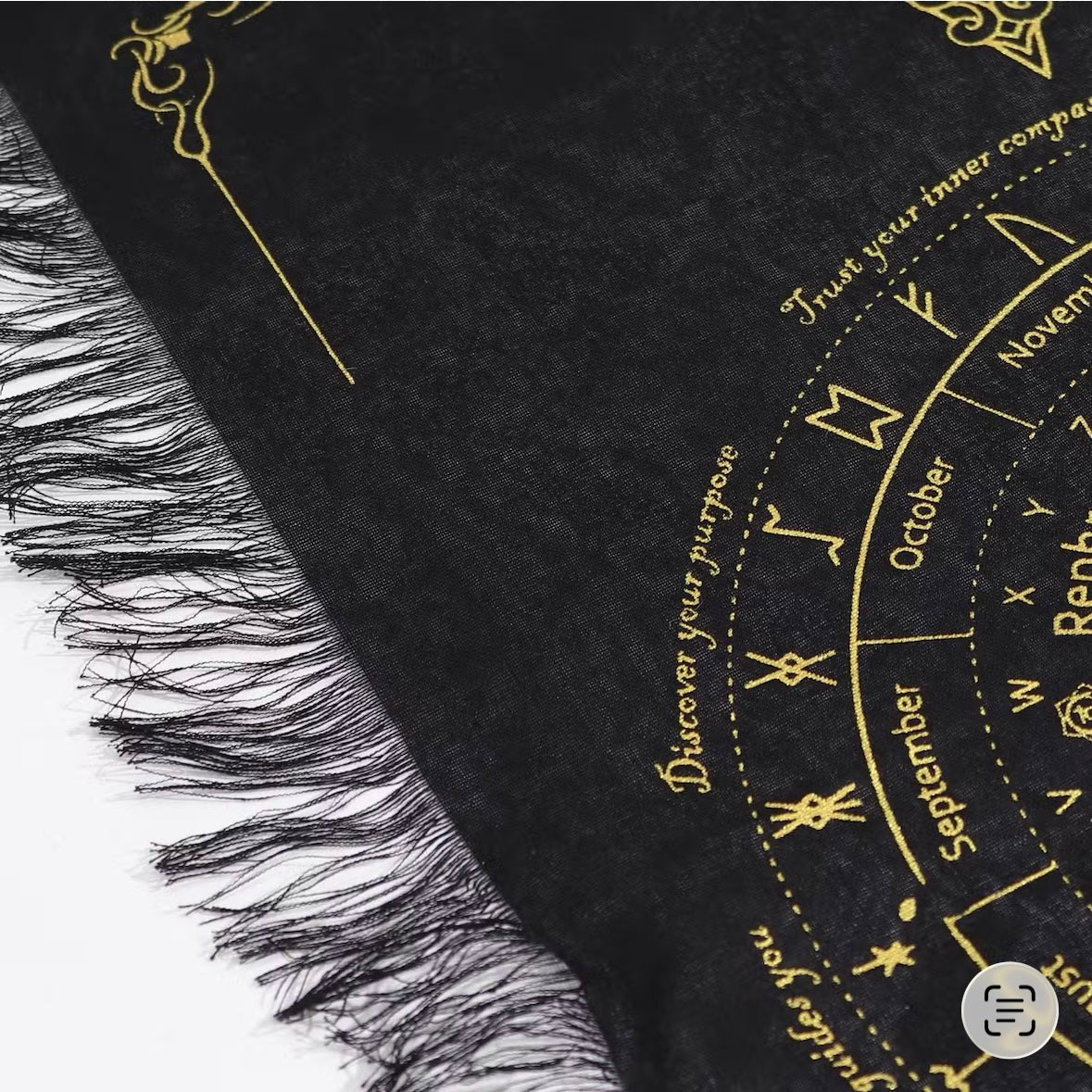TELO DIVINATORIO SOLE NERO E ORO - Letture con pendolo, tarocchi e disposizione cristalli - Clorophilla Shop