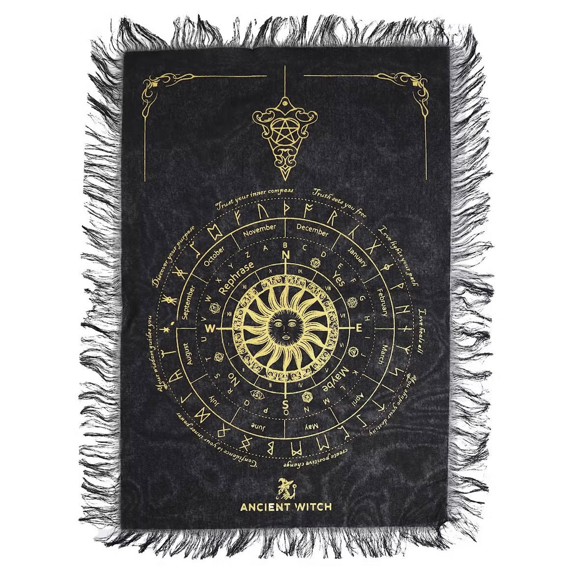 TELO DIVINATORIO SOLE NERO E ORO - Letture con pendolo, tarocchi e disposizione cristalli - Clorophilla Shop