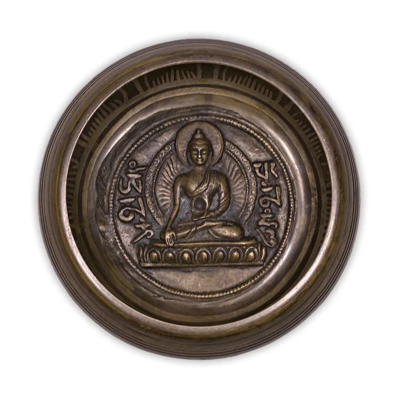 Campana Tibetana incisa con Buddha Shakyamuni e Mantra 550g | Scopri su Clorophilla Shop