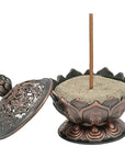 Bruciaincenso Fiore di Loto con simboli Buon Auspicio Tibetani - RAME | Scopri su Clorophilla Shop