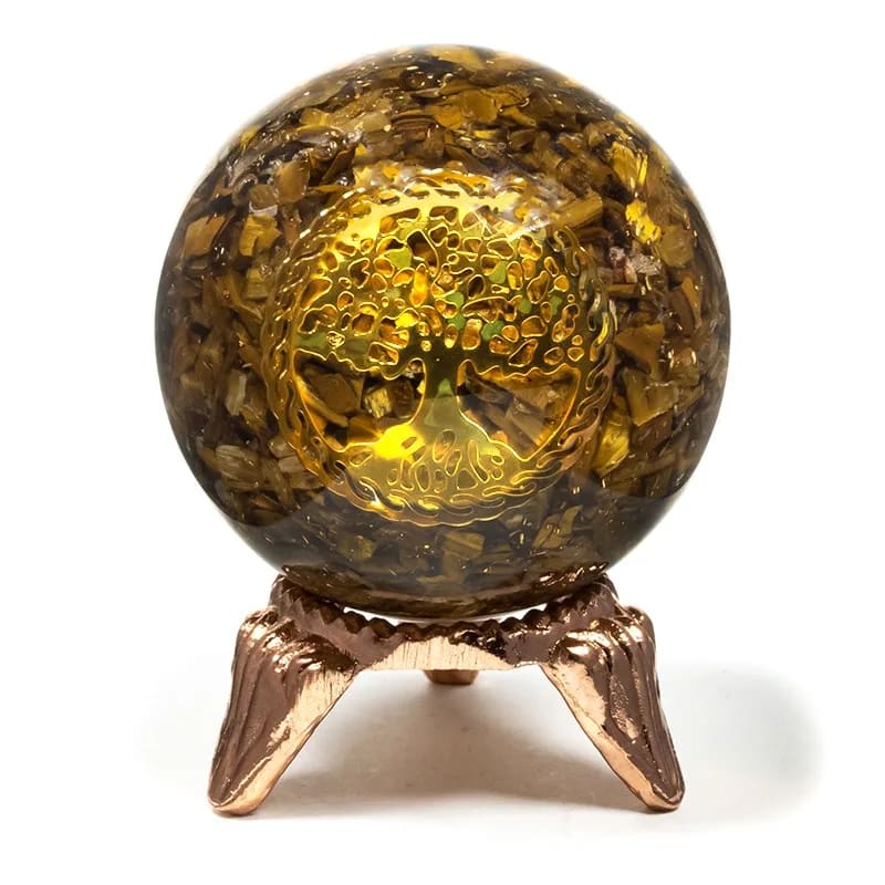 Sfera Orgonite Occhio di Tigre con Albero della Vita - Rilassante e Rivitalizzante - Cristalloterapia | Scopri su Clorophilla Shop
