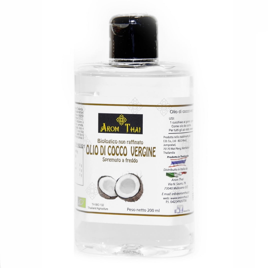 Arom Thai - Olio di Cocco puro 100% Biologico non raffinato Made in Thailandia - bottiglia da 200ml | Scopri su Clorophilla Shop