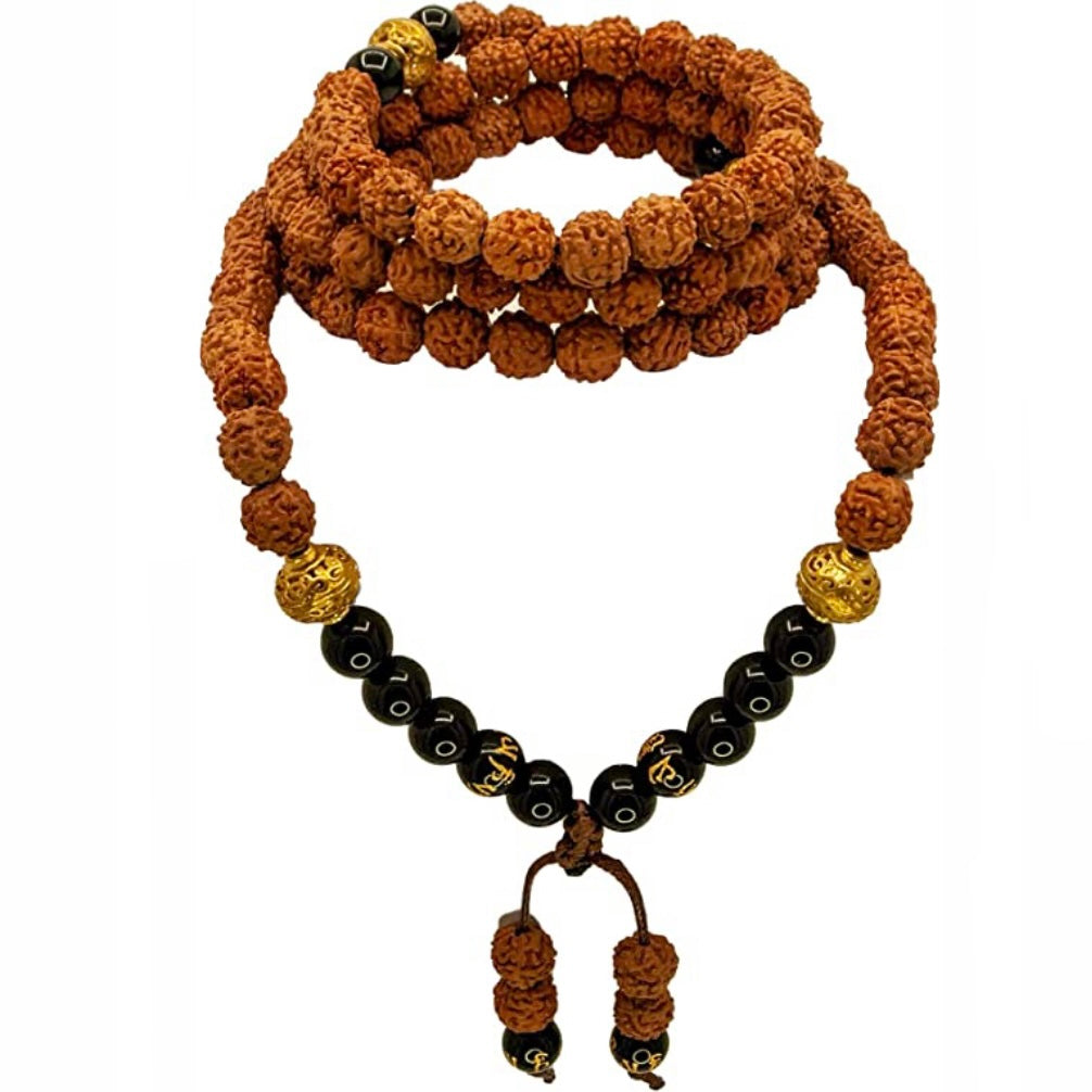 SAMSARA MALA TIBETANA IN RUDRAKSHA E ONICE NERO - Forza, centratura e connessione | Scopri su Clorophilla Shop