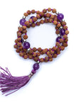 Mala Tibetana Rudraksha e Ametista con Nappa - Collana Rosario 108 Grani | Scopri su Clorophilla Shop