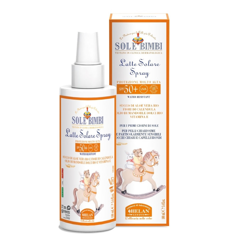 Helan Sole Bimbi - Latte protezione solare spray SPF50+ water resistant 100ml | Scopri su Clorophilla Shop