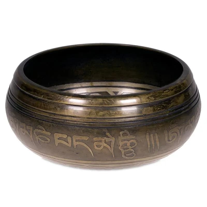 Campana Tibetana incisa con Buddha Shakyamuni e Mantra 550g | Scopri su Clorophilla Shop