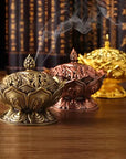 Bruciaincenso Fiore di Loto con simboli Buon Auspicio Tibetani - RAME | Scopri su Clorophilla Shop
