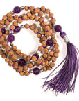 Mala Tibetana Rudraksha e Ametista con Nappa - Collana Rosario 108 Grani | Scopri su Clorophilla Shop