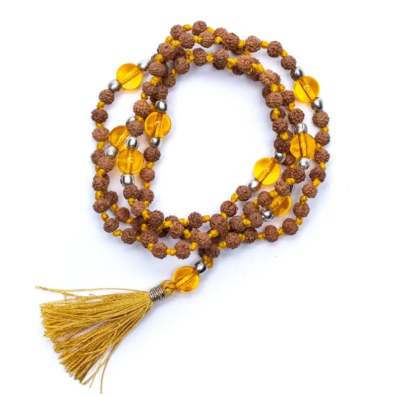 Mala Tibetana Rudraksha e Citrino Quarzo affumicato con Nappa - Collana Rosario 108 Grani | Scopri su Clorophilla Shop