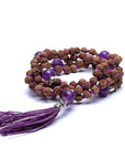 Mala Tibetana Rudraksha e Ametista con Nappa - Collana Rosario 108 Grani | Scopri su Clorophilla Shop
