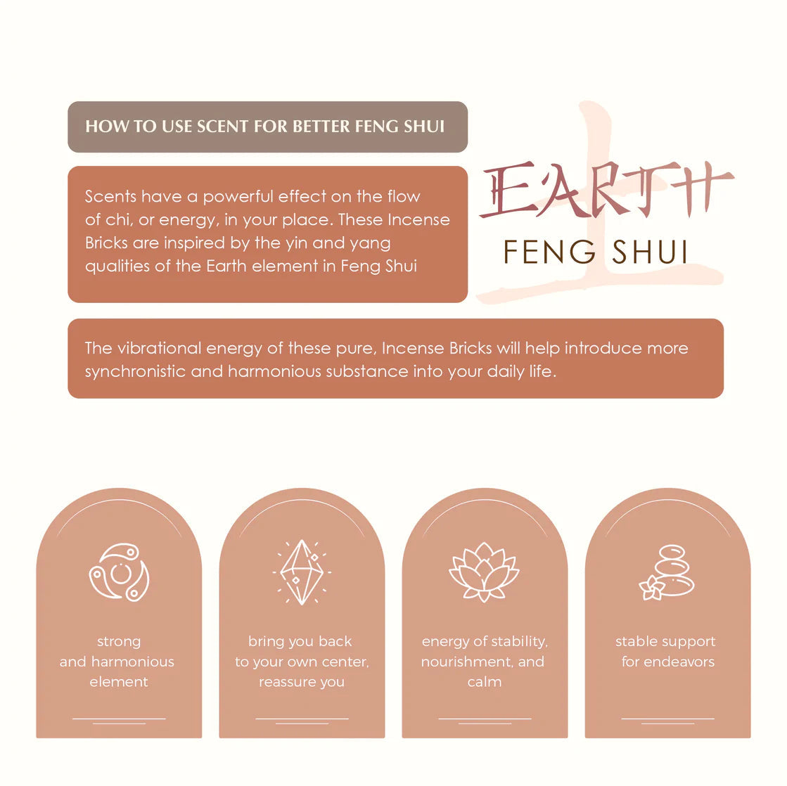 Aromafume Feng Shui EARTH Mattoncini Incenso Elemento Terra - Niente fumo e cenere | Scopri su Clorophilla Shop