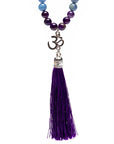 MALA TIBETANA OM IN AMETISTA, AVVENTURINA BLU E CRISTALLO DI ROCCA - Calma e chiarezza mentale | Scopri su Clorophilla Shop