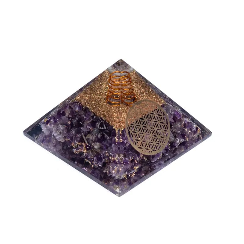 Piramide Fiore della Vita in Orgonite con Ametista - Cristalloterapia | Scopri su Clorophilla Shop