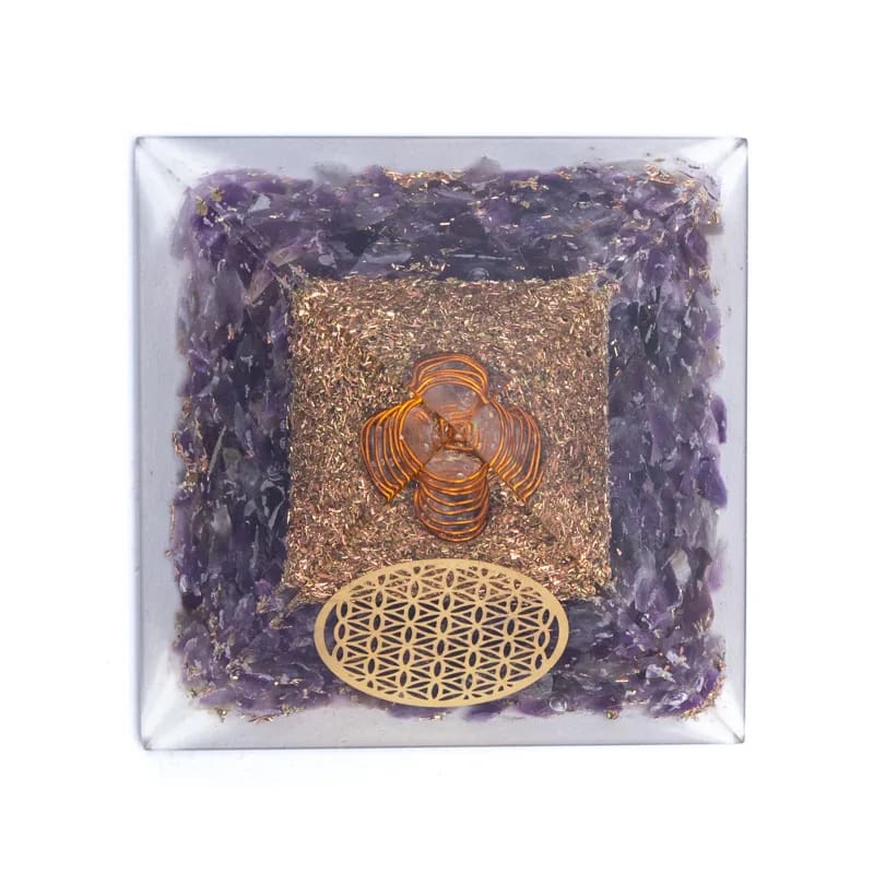 Piramide Fiore della Vita in Orgonite con Ametista - Cristalloterapia | Scopri su Clorophilla Shop