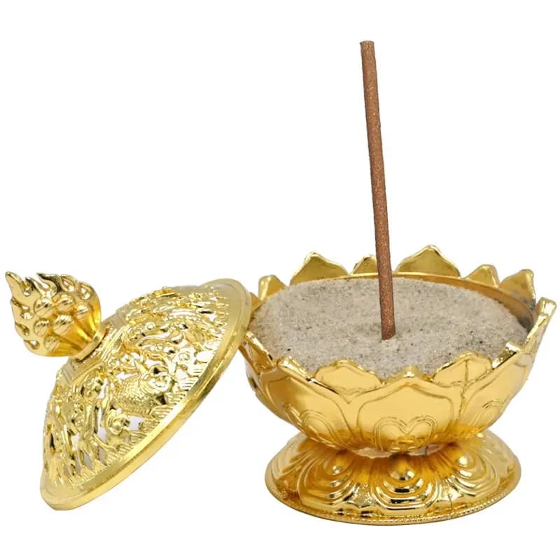 Bruciaincenso Fiore di Loto con simboli Buon Auspicio Tibetani - ORO | Scopri su Clorophilla Shop