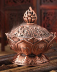 Bruciaincenso Fiore di Loto con simboli Buon Auspicio Tibetani - RAME | Scopri su Clorophilla Shop
