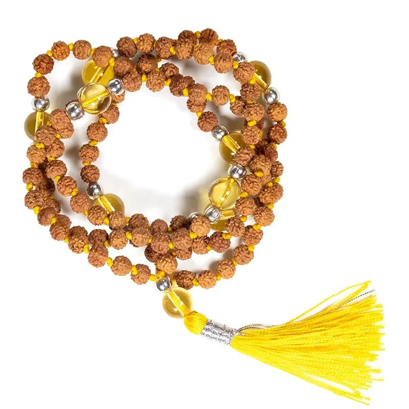 Mala Tibetana Rudraksha e Citrino Quarzo affumicato con Nappa - Collana Rosario 108 Grani | Scopri su Clorophilla Shop