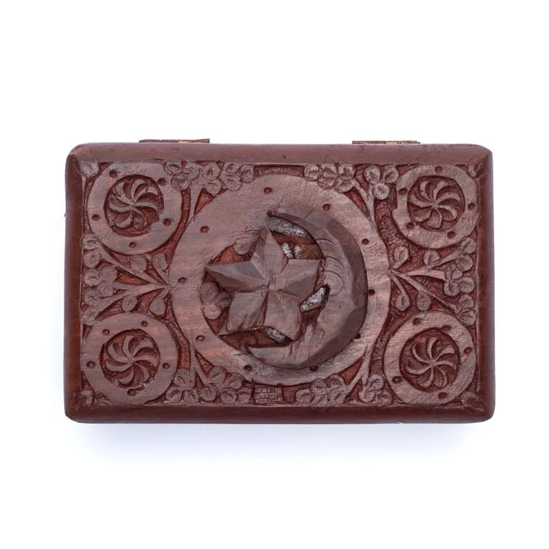 Scatola per Tarocchi in legno Stella e Luna - Intagliata a mano | Scopri su Clorophilla Shop
