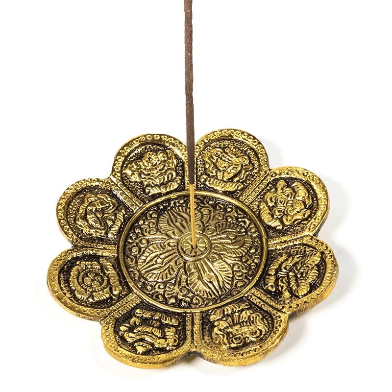 Bruciaincenso Fiore con Simboli Buon Auspicio Buddhisti per Incenso in Bastoncini - Portaincenso Stick 12cm | Scopri su Clorophilla Shop