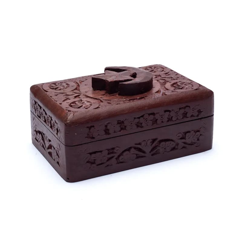 Scatola per Tarocchi in legno Stella e Luna - Intagliata a mano | Scopri su Clorophilla Shop