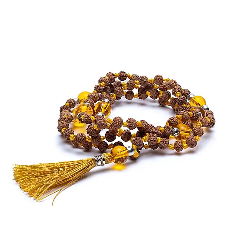 Mala Tibetana Rudraksha e Citrino Quarzo affumicato con Nappa - Collana Rosario 108 Grani | Scopri su Clorophilla Shop