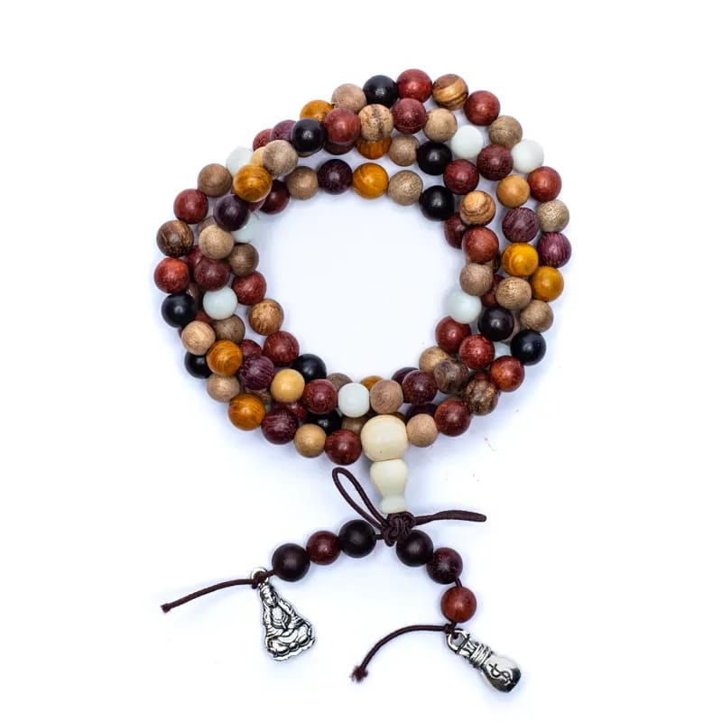 Mala Tibetana in 4 Legni con filo elastico - Collana Rosario 108 grani | Scopri su Clorophilla Shop